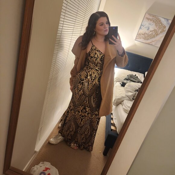 Lulus Truly Alluring Black And Gold Sequin Mermaid Maxi Dress - Size XL - Picture 4 of 4